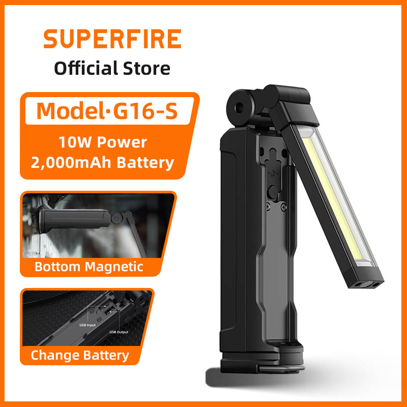SUPERFIRE G16-S COB LED ワークライト USB 充電式磁気懐中電灯折りたたみランタンキャンプ緊急車の修理フック付き