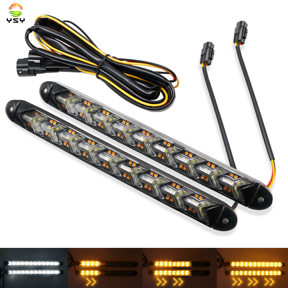 2 個 9LED 車デイタイムランニングライト 12V HID DRL 運転ターンシグナルフォグライト 6000K ホワイトアンバーシーケンシャルライトバー