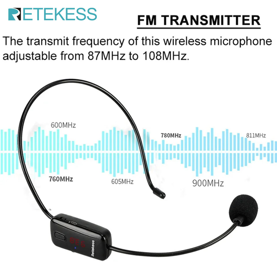 RETEKESS TR503 ワイヤレスマイクコンデンサーヘッドセットメガホンラジオマイク FM 87-108MHz 拡声器教育会議ガイド