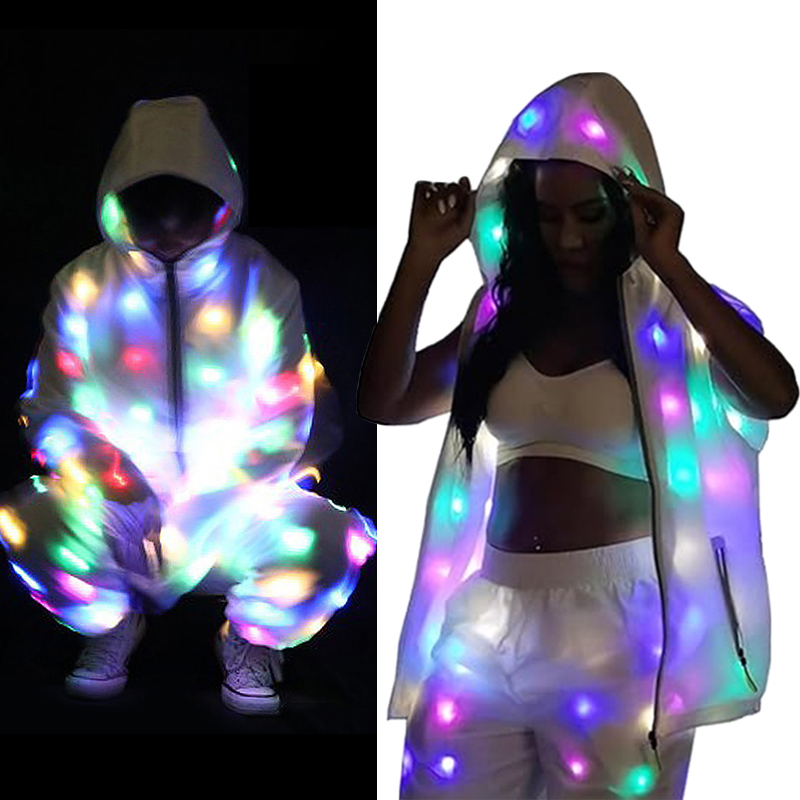 クール LED ライト服発光マンジャケットサイバーパンクファッションパフォーマンスベスト女性のための絶賛衣装ナイトランニング LED 衣装