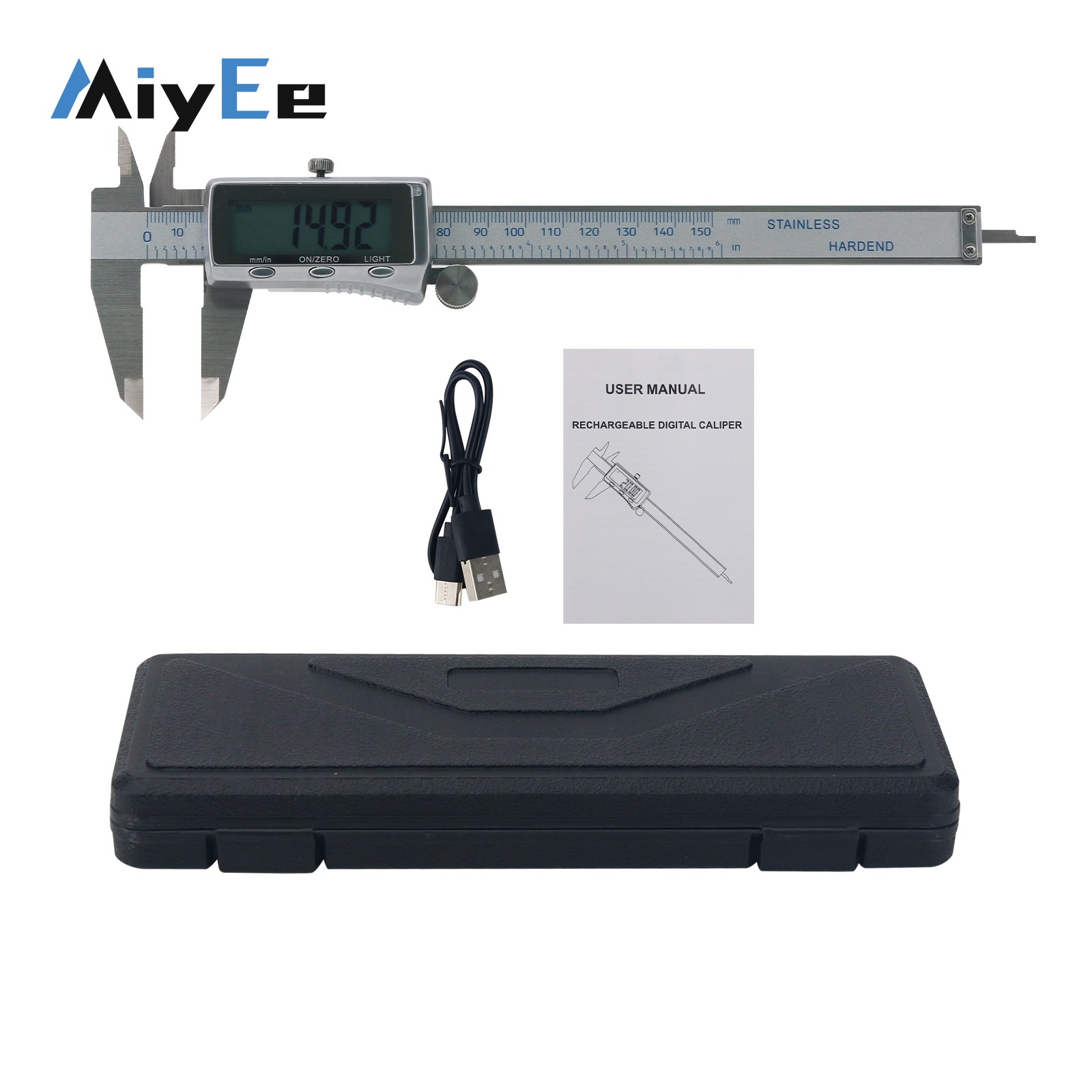 MiYee MY-702 0-150/200/300mm 充電式デジタルノギス バックライト付き USB-C 充電電子測定ツール