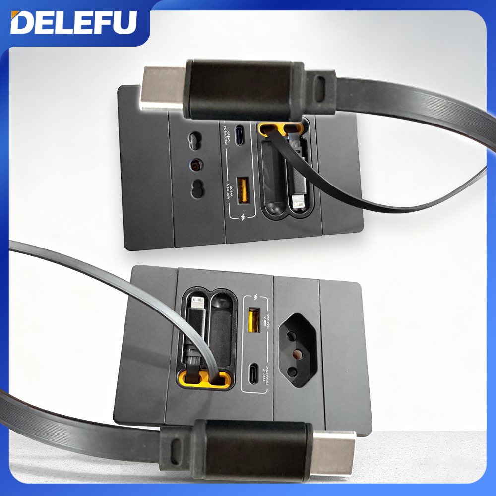 DELEFU デュアル充電ケーブル ブラジル イタリア チリ ソケット コンセント 壁 USB TypeC 20W 高速ポート 携帯電話 グレー ブラック ホワイト