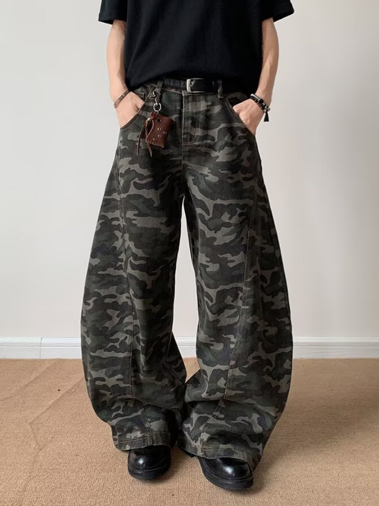 2025 アメリカンレトロ Y2K ストリート迷彩だぶだぶの新しいジーンズパンツ男性服ストレートカジュアル長ズボンモーダ Hombre