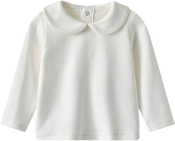 幼児キッズガールズ襟 Tシャツ Tシャツトップスボトム長袖ソリッドブラウス 100% オーガニックコットンキッズ Tシャツ