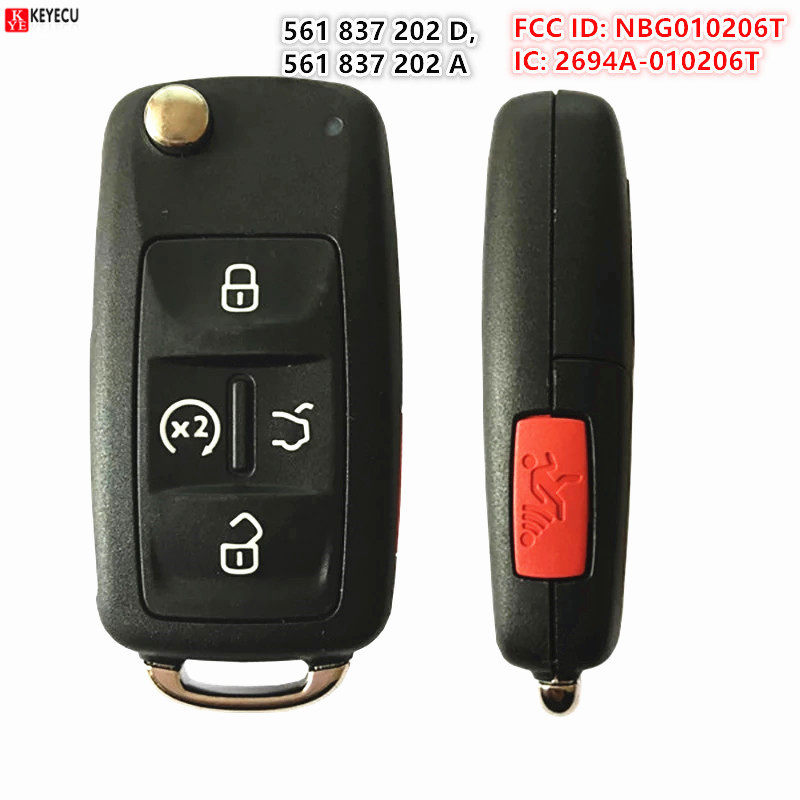 KEYECU アフターマーケット P/N: 561 837 202A/561 837 202D FCCID: NBG010206T VW フリップリモートキー 4 1 ボタン 315MHz 561837202 D/A