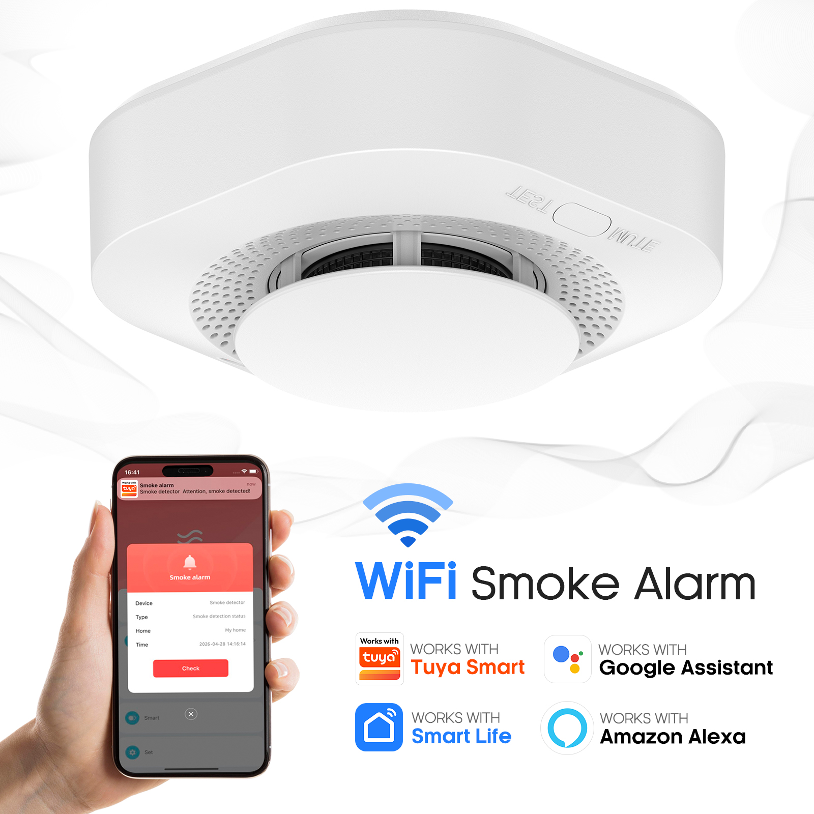 Tuya WiFi 煙探知器 90dB サウンド警報アプリプッシュ通知センサー家庭用産業ホテルセキュリティ