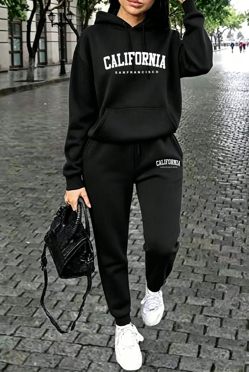 Womens Tracksuit Printing Casual Hooded Sweatshirt Sportswear Outdoors Sports Jogging Clothing Fashion Single Item Hoodie Pants
