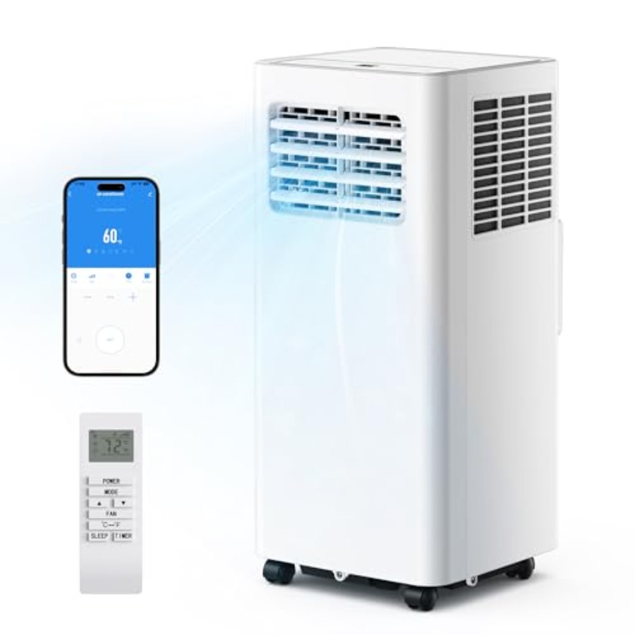 寝室およびリビングルーム用ポータブルエアコン、アルミニウムハウジング、ホワイト、12000 BTU 4-in-1 冷却加熱除湿機能