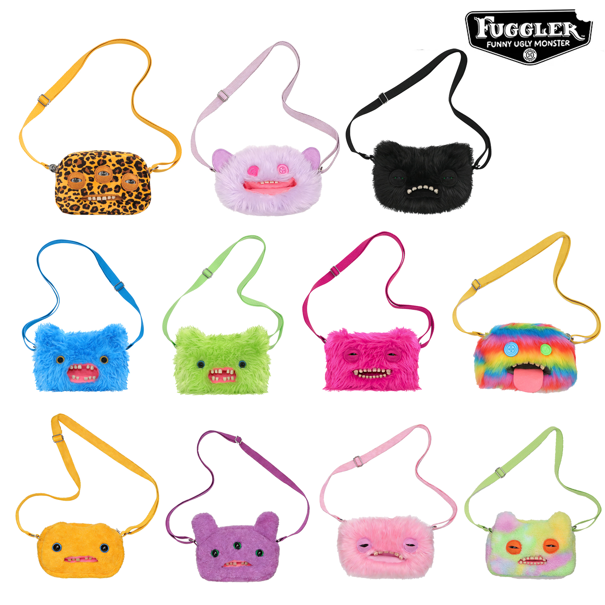 Fuggler 醜い歯のモンスター ぬいぐるみバッグ クロスボディバッグ かわいいぬいぐるみ財布 バックパック かわいい財布 女の子 漫画の動物 チェーンストラップ付き