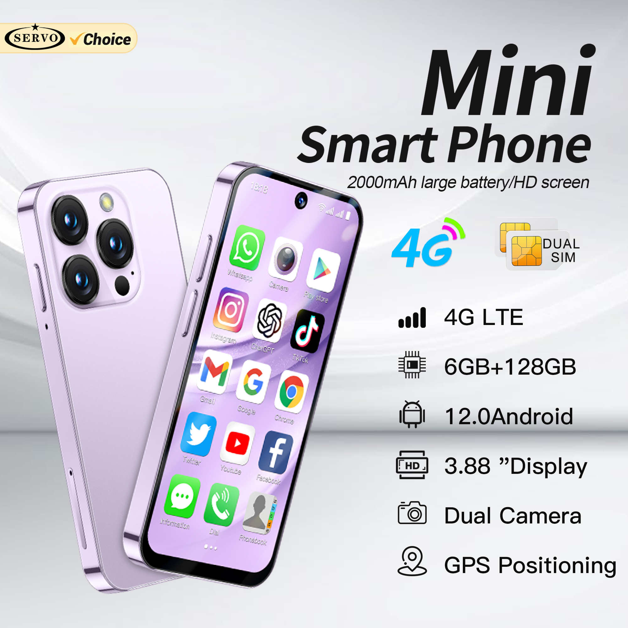 SERVO 19PRO 4G LTE ミニスマートフォン 3.88 "画面 Android12 システム RAM 6 ギガバイト ROM 128 ギガバイト Google Play 顔 ID ポケットスマート携帯電話