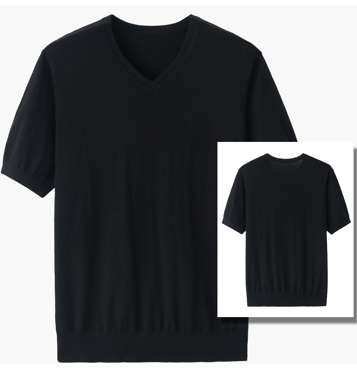 梳毛カシミヤニットメンズVネックTシャツサマーカスタムセーターTシャツ。