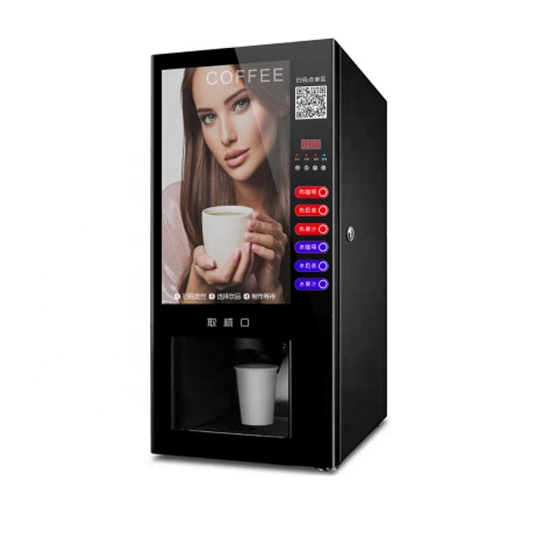 コーヒー自動販売機 3 フレーバーホットとコールドデュアル温度セルフサービスコーヒー自動販売機コイン紙幣カスタマイズ可能なディ