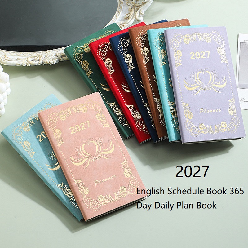 2027年 A6 デイリープランナーノート 365日 ウィークリーアジェンダブック ポータブルポケットジャーナル 英語カレンダーダイアリー オフィスワーク用