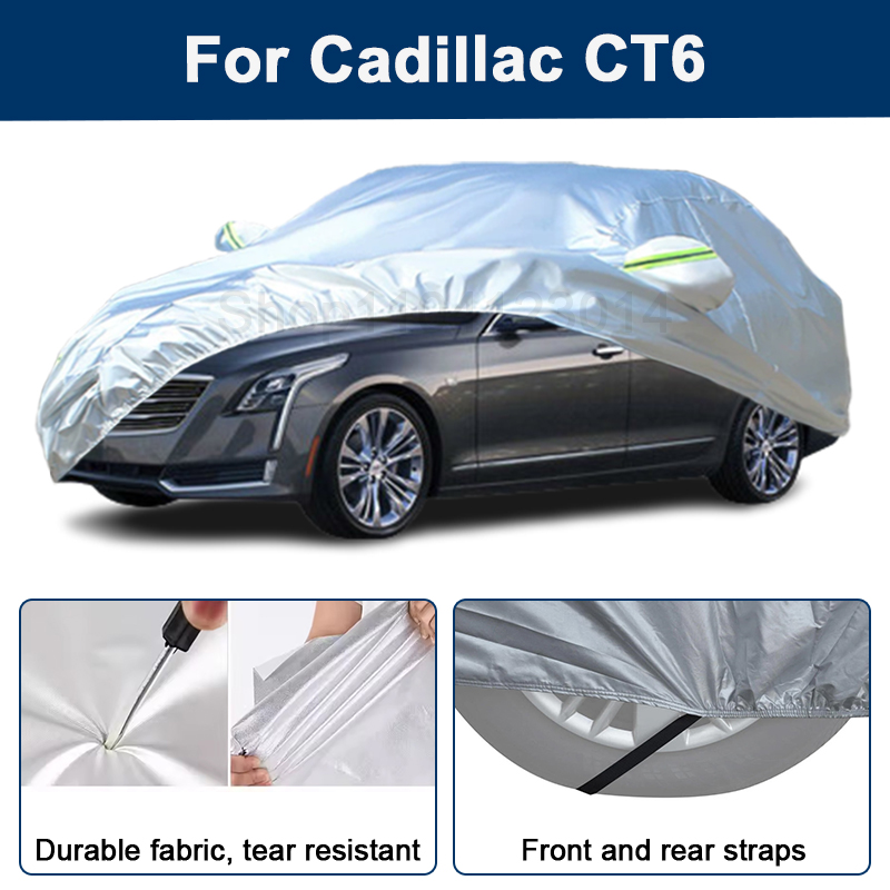 屋外フルカーカバーキャデラック CT6 反射ストリップ付き防水防雪防塵 UV 保護オートアクセサリー