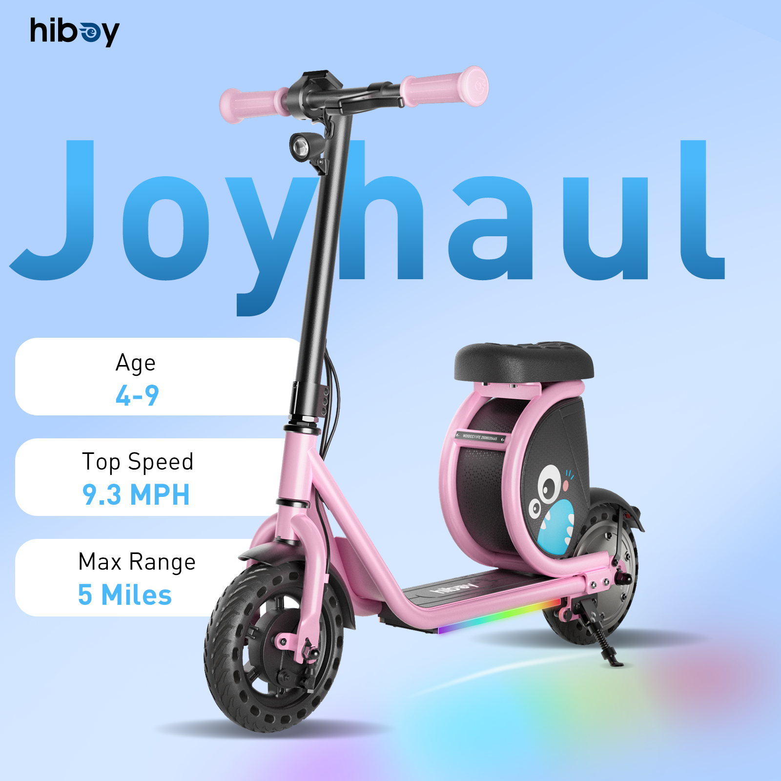 Hiboy Joyhole 電動スクーター 4-10 歳子供用、100W ブラシレスモーター、航続距離 5 マイル 56Wh バッテリー、LED ネオンライト