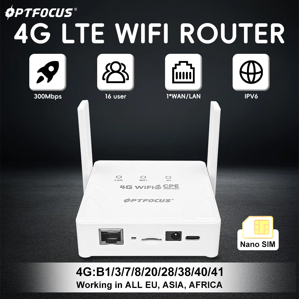 OPTFOCUS 4G LTE WIFI ルーター 300Mbps 2.4G WIFI6 1WAN LAN ポート電源信号ブースター VPN B28 付きアメリカヨーロッパ向けサポート