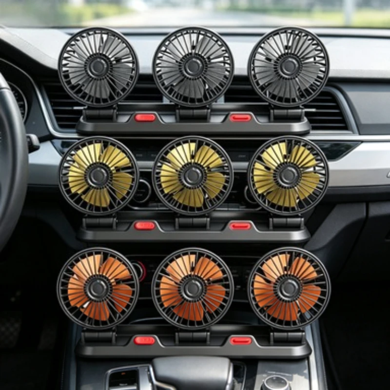 車のファン 360 度調整可能な 1/2/3 ヘッド空気ファン自動電動ファン USB/12 V/24 V ファン車の静音ファンホームデスクオフィス用