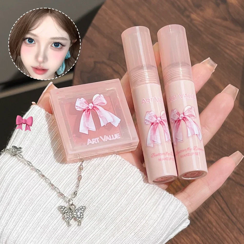 メイクアップセット 4 個ベルベットマットリップ泥 1Pc ブラッシュパレットネックレスギフト長期的なリップグロス化粧品キット女性のための