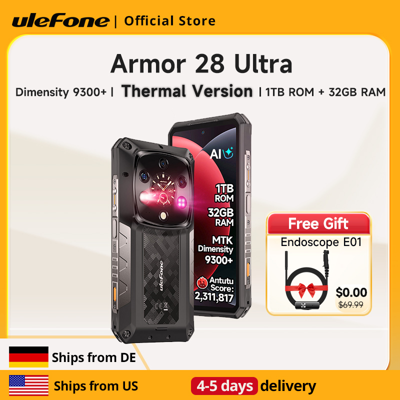 【米国から発送】Ulefone Armor 28 Ultra 5G AI サーマルイメージング頑丈な電話寸法 9300 1TB ROM 32GB RAM Android スマートフォン