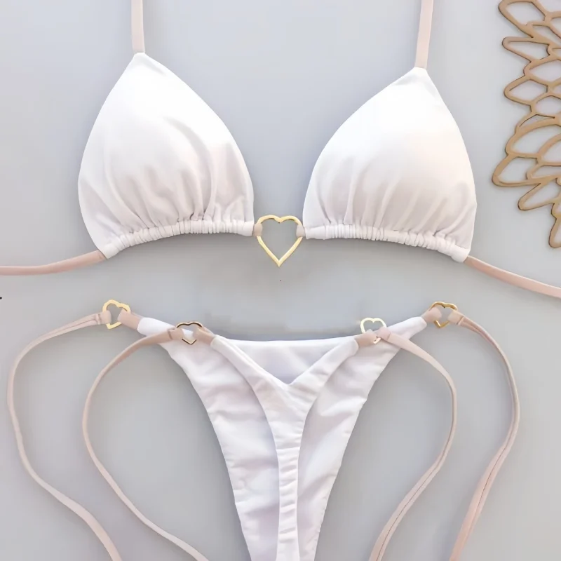 2026 Solid Color White Bikini Women Suit Low Waist Lace-up Swimsuit Two-piece Set swimwear women bathing suit купальник