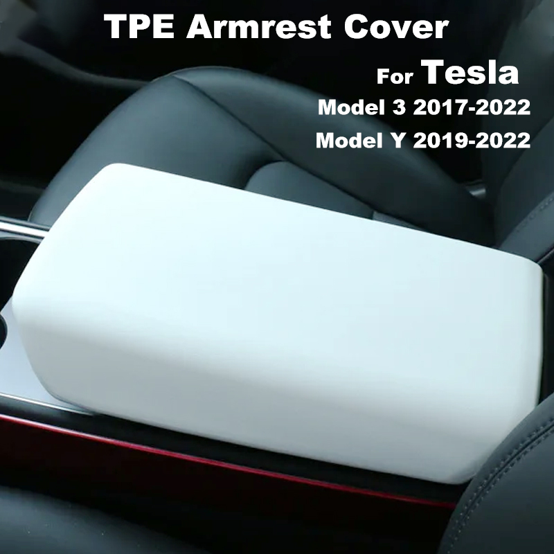 カーセンターコンソールアームレストパッドテスラモデル 3 Y 2017-2024 TPE ソフトケース蓋自動中央アームレストボックスカバーアクセサリー