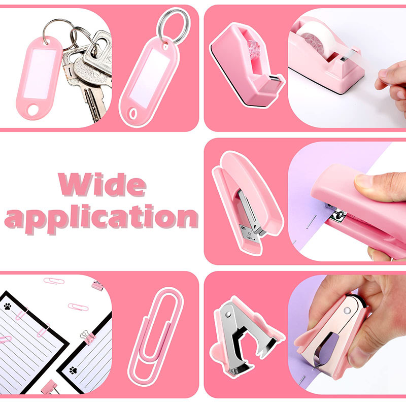 Bview Art 10 Piece Pink Tape Remover Dispenser Paper Clips Scissors Desk Accessory Kit for Office Desk Accessories