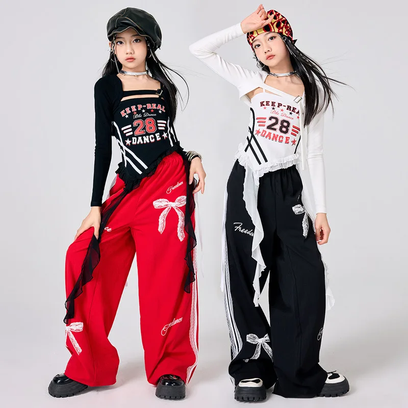 新しい Kpop ヒップホップの服女の子ジャズダンス衣装白黒トップスファッションパンツキャットウォークの摩耗グループステージの摩耗ストリート服