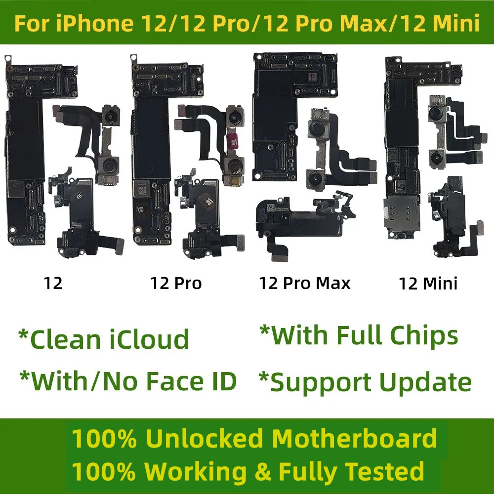 iPhone 12 Mini 12 Pro ロジックボード用の Face ID サポートアップデートを備えた iPhone 12 Pro Max マザーボード用 100% ロック解除クリーン ICloud