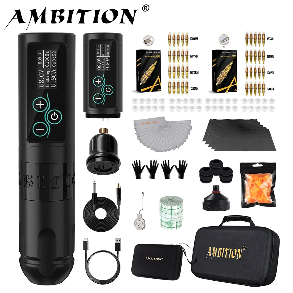野心バイブプロフェッショナルワイヤレスバッテリータトゥーマシンキットタトゥーペンセット完全な 2400mAh ボディアート永久アクセサリー