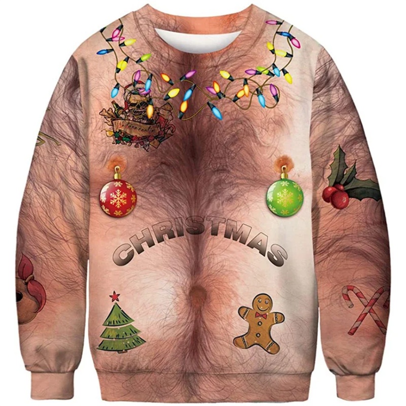 醜いクリスマスパターンスウェット男性ノベルティおかしいファッション 3D プリントプルオーバールーズパーカー長袖ラウンドネックトップス