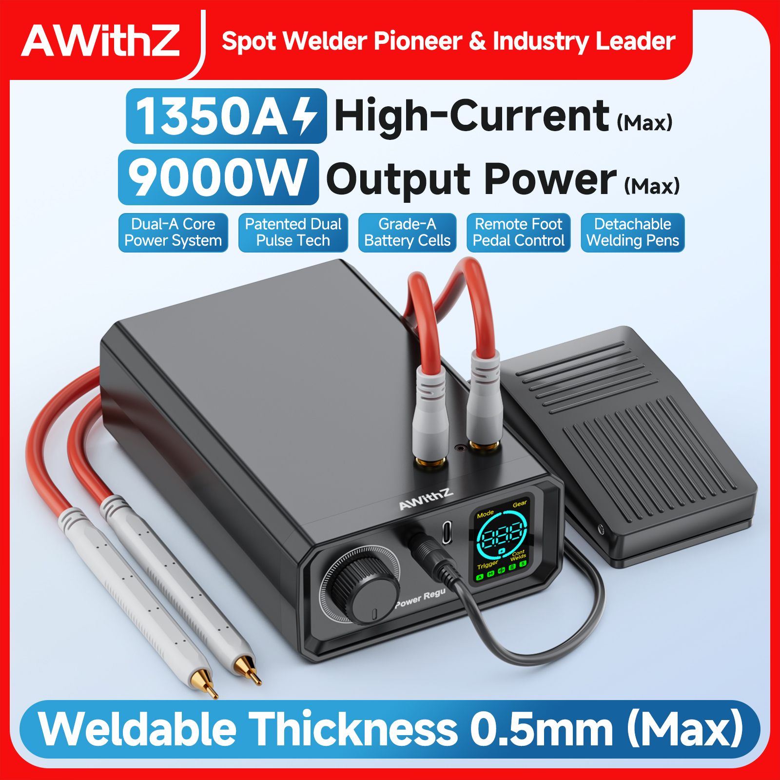 Awithz 9000 ワットスポット溶接機ハイパワーポータブルペダルスポット溶接機 1350A プレゼント調整可能な溶接機 DIY 18650 バッテリー