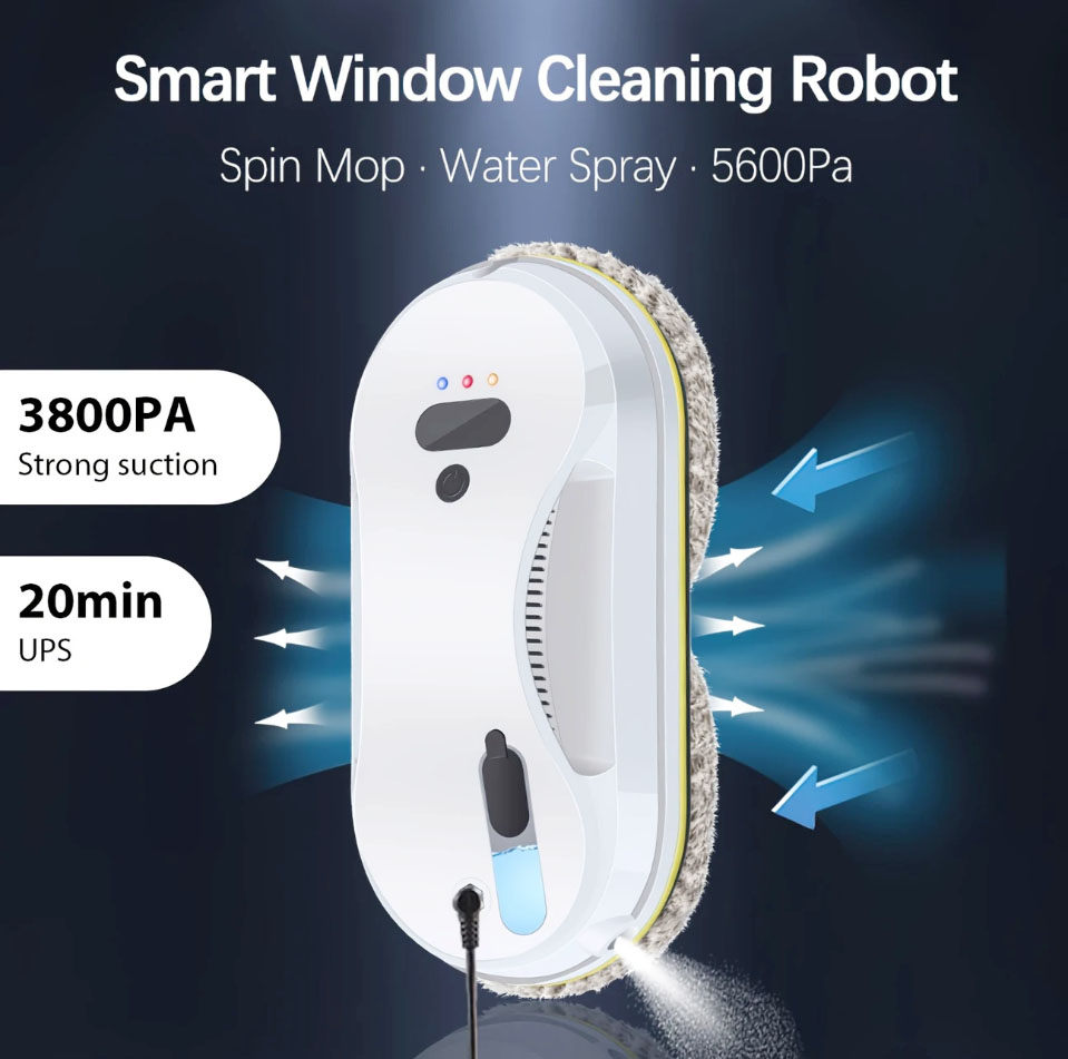 Hengkesen 新世代アップグレードスマート窓掃除ロボット、全自動電気ガラス掃除窓リモコン窓掃除機、自動水スプレー、窓ガラスに最適