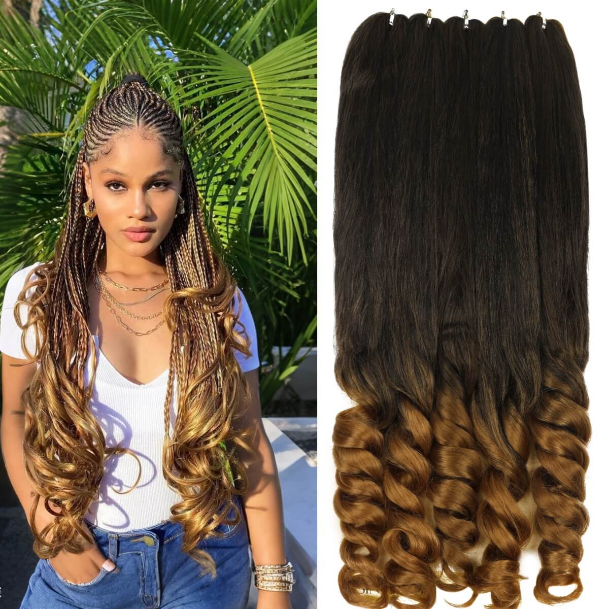 オンブルフレンチボヘミアンカーリー合成編み込みヘア事前ストレッチかぎ針編み三つ編み用プロフェッショナルグレード熱湯設定5パック/ロット