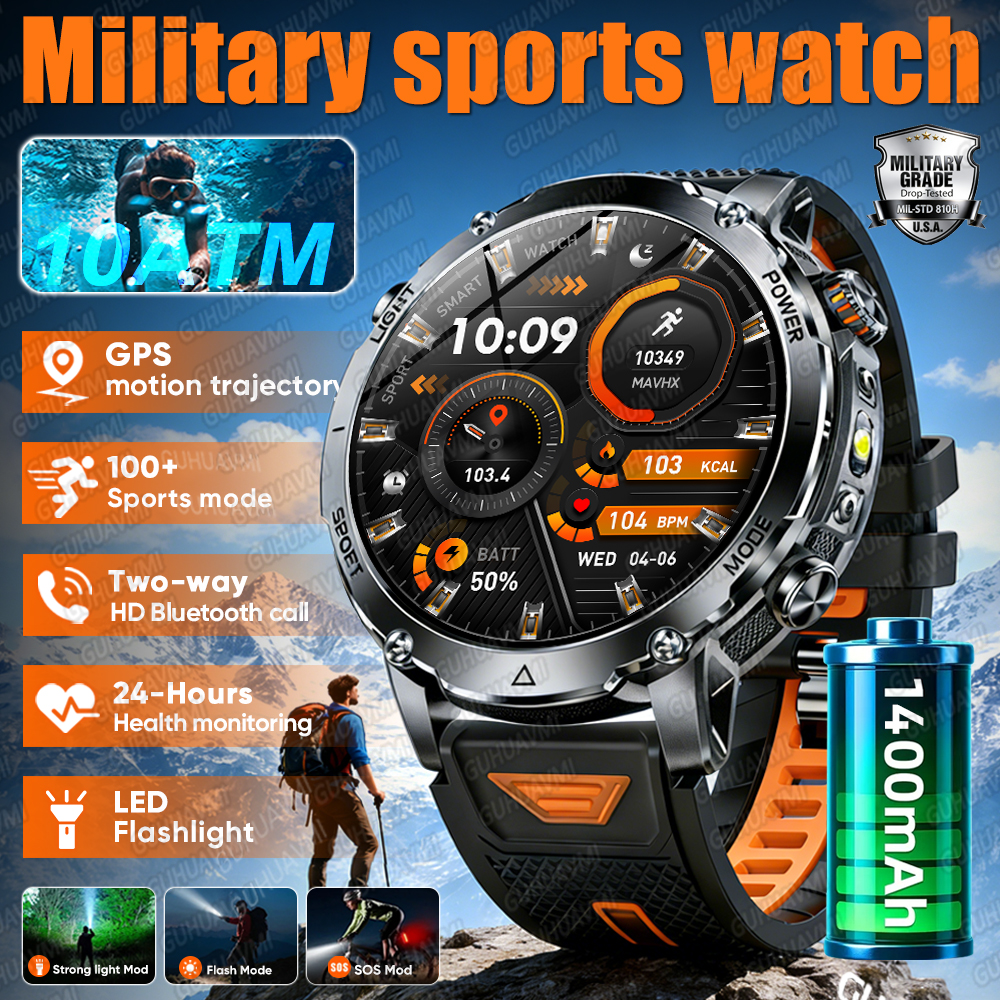 2026 新タンクウルトラ 1400mAh バッテリー軍事スマートウォッチ 10ATM 防水心拍数戦術 LED 懐中電灯男性スポーツブレスレット