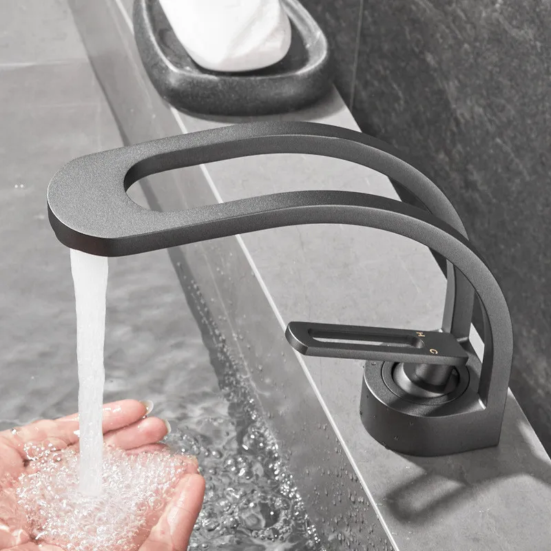 Basin Faucet Brass Bathroom Mixer Tap Black Grey White Gold Wash basin Faucet Single Handle Hot and Cold Lavotory Faucet