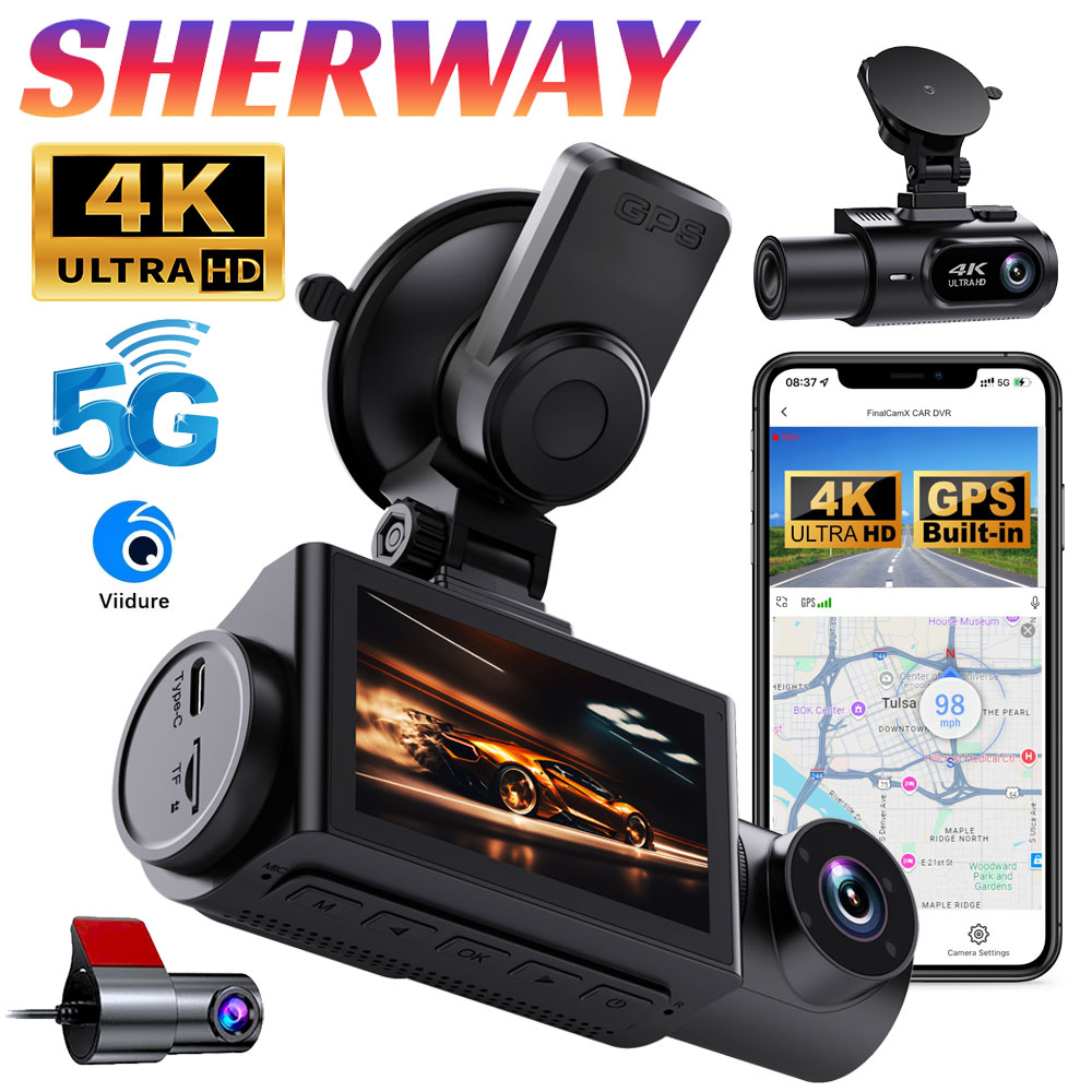 3チャンネルダッシュカム4K 1K 2Kフロントインサイドリア5.8Ghz WiFi GPSカーカメラ24Hパーキングモニターナイトビジョン車用ダッシュカム