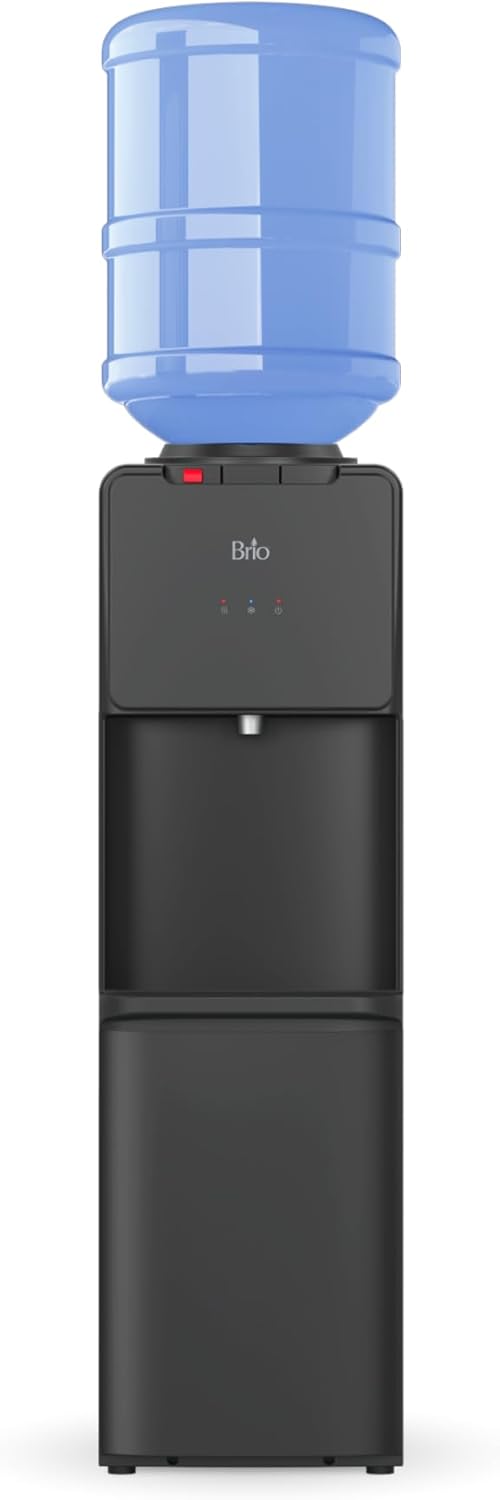 トップローディングウォータークーラーディスペンサー、3ガロンおよび5ガロンのボトルに対応、温水および冷水、こぼれ防止設計、チャイルドセーフティロック、エナジースター3.0定格、ブラック