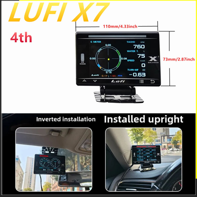 LUFI X7 4th ゲージ GPS ヘッドアップディスプレイ ターボチャージャー油圧 油温 G 値ジャイロスコープ LCD ディスプレイ RGB LED OBD2 メーター