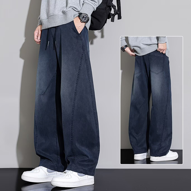 高品質男性秋ルーズストレートレッグワイドレッグジーンズファッション男性快適な毎日の通勤ストリートデニムパンツ