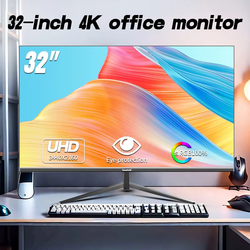 Gawfolk 32 インチ UHD (3840 x 2160) 4K 高解像度、55 Hz フレームレス直接対面コンピュータ モニター、IPS パネル、VESA サポート