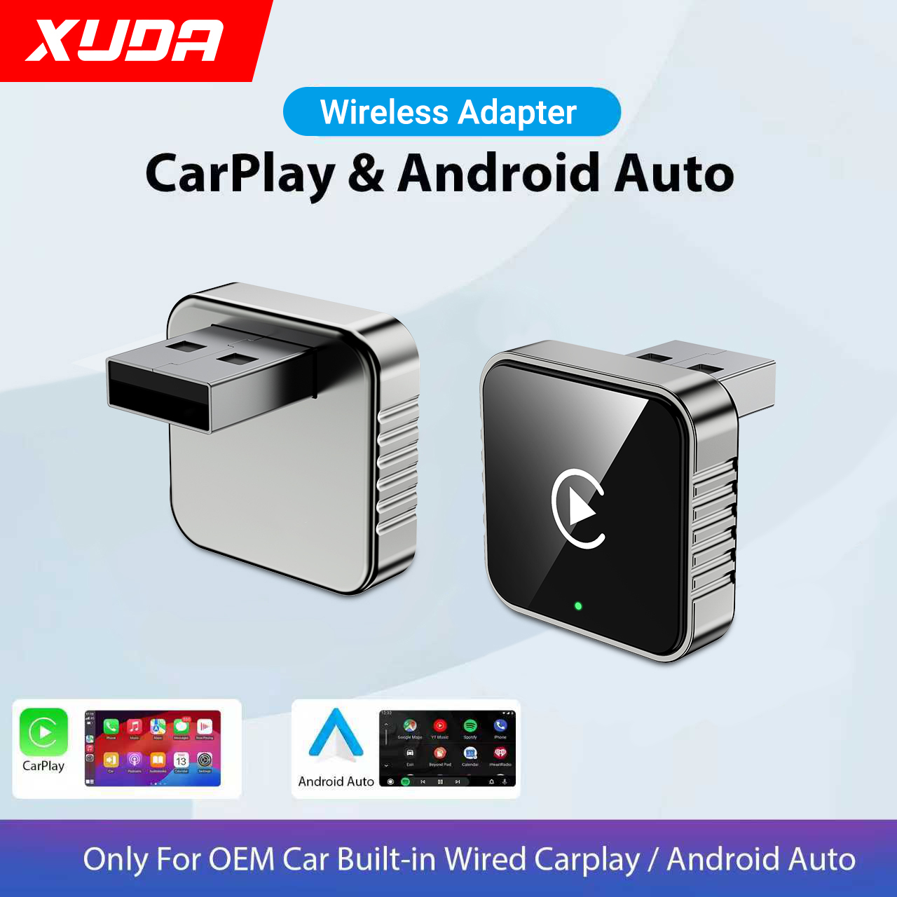 XUDA 2 in 1 有線 to ワイヤレス CarPlay Android Auto アダプター OEM カーステレオ用 USB ドングルミニボックスプラグアンドプレイ Bluetooth