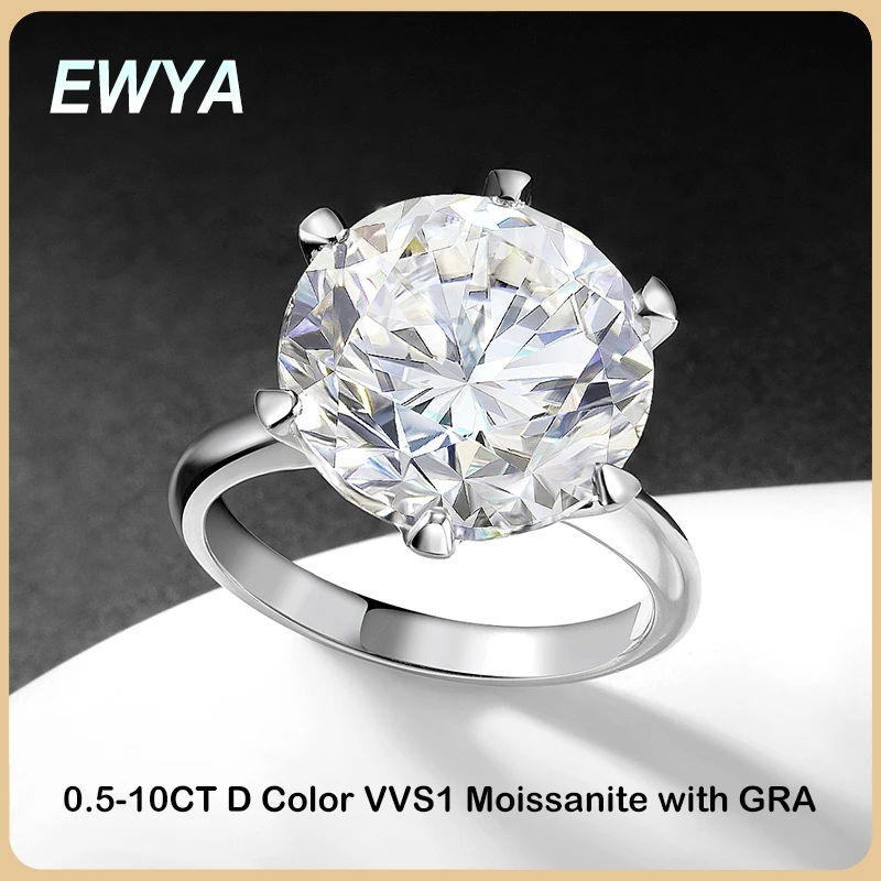 EWYA GRA 認定 0.5-10CT D カラーモアッサナイトソリティア婚約指輪女性用シルバー 925 ウェディングブライダルビッグダイヤモンドバンド
