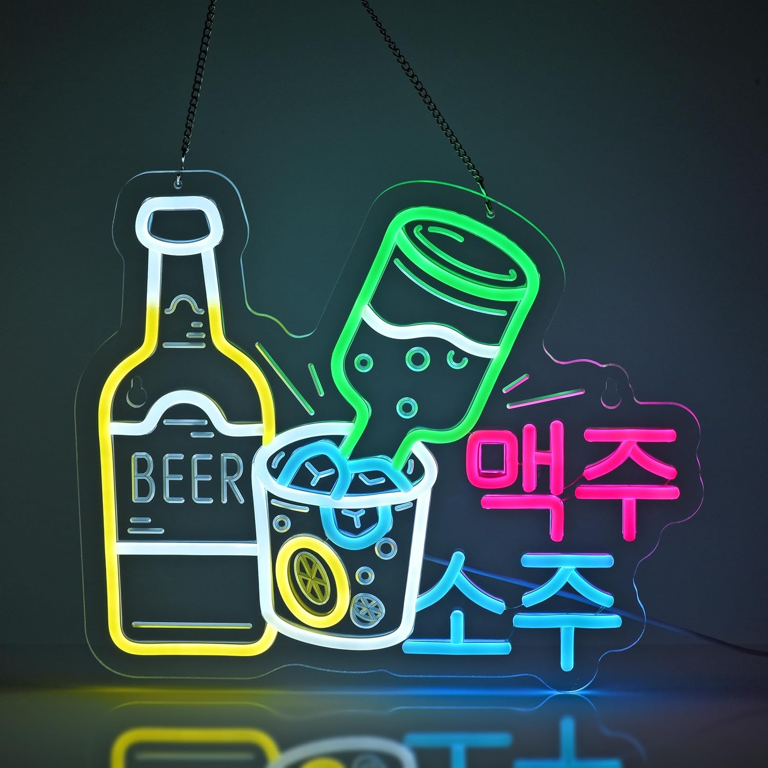韓国焼酎ビールネオンサインライト LED 調光可能居酒屋レストランバーカラオケショップレストラン男の洞窟の装飾 USB 電源