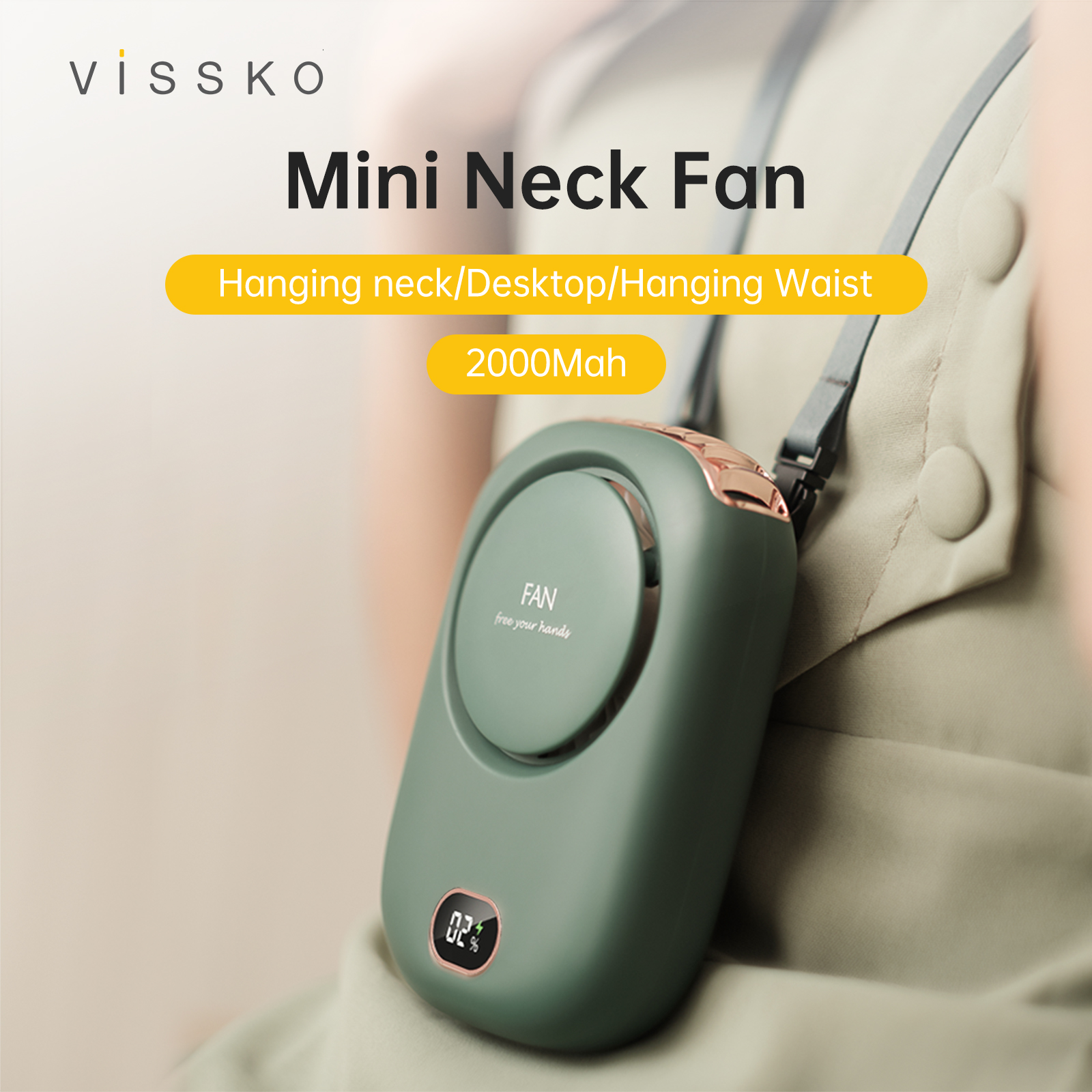 Vissko ポータブルハンギングネックファン ミニファン 調節可能なストラップ付き ブレードレス USB 充電式 スポーツ冷却ファン 子供旅行用
