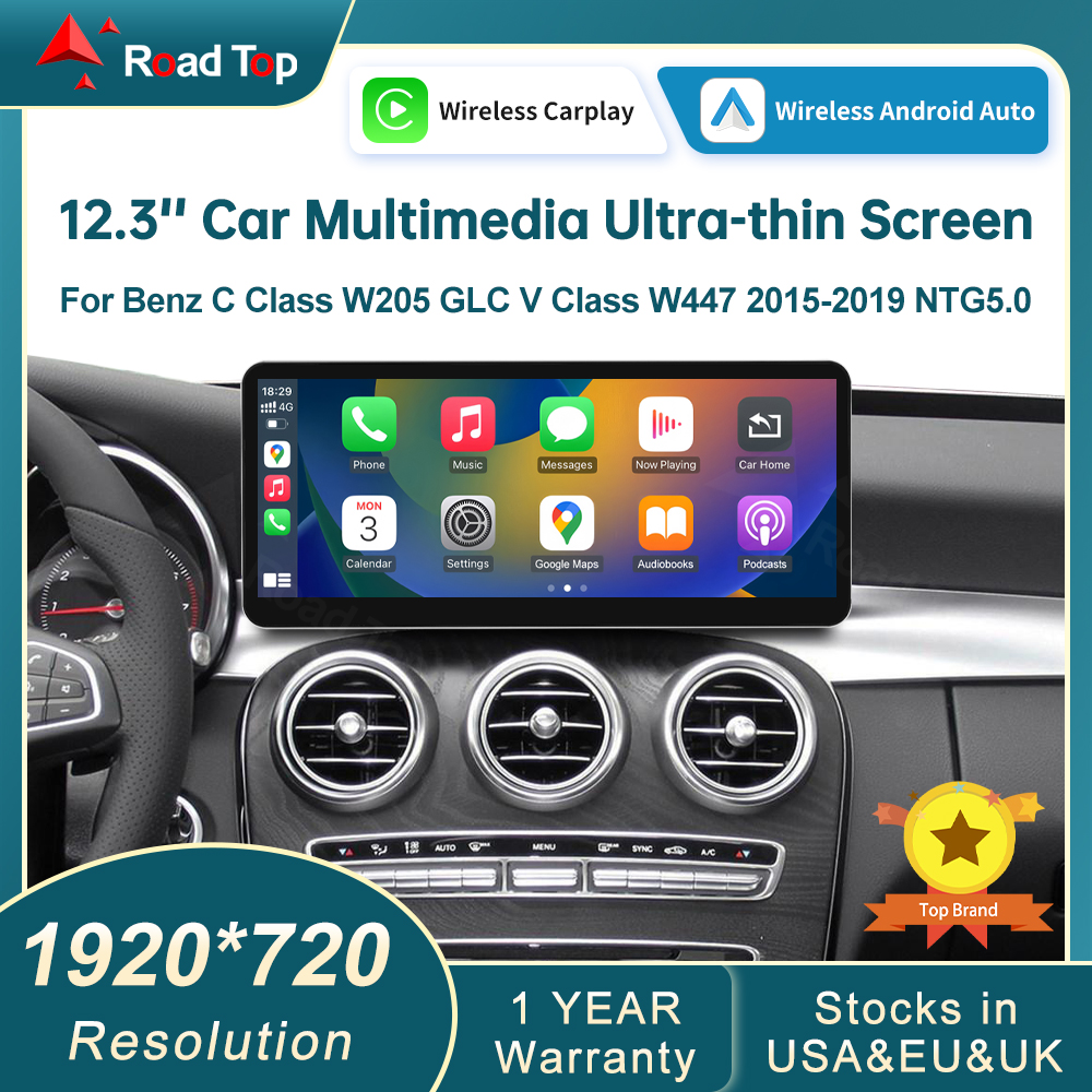 US RoadTop ワイヤレス CarPlay Android-Auto マルチメディア Linux 画面 メルセデスベンツ C クラス W205 GLC V W447 NTG 5.0 2015-2018用