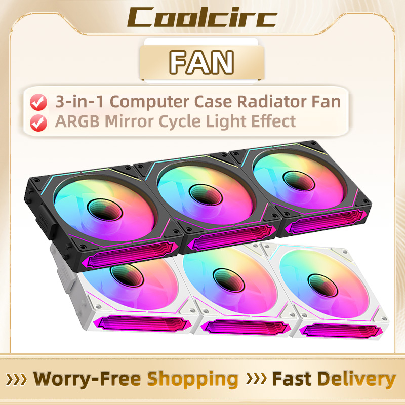 COOLCIRC 配線不要シャーシファン ミラーサイクル ARGB CPUクーラー 120mm 4ピン PWM 低騒音シャーシ水冷ファン