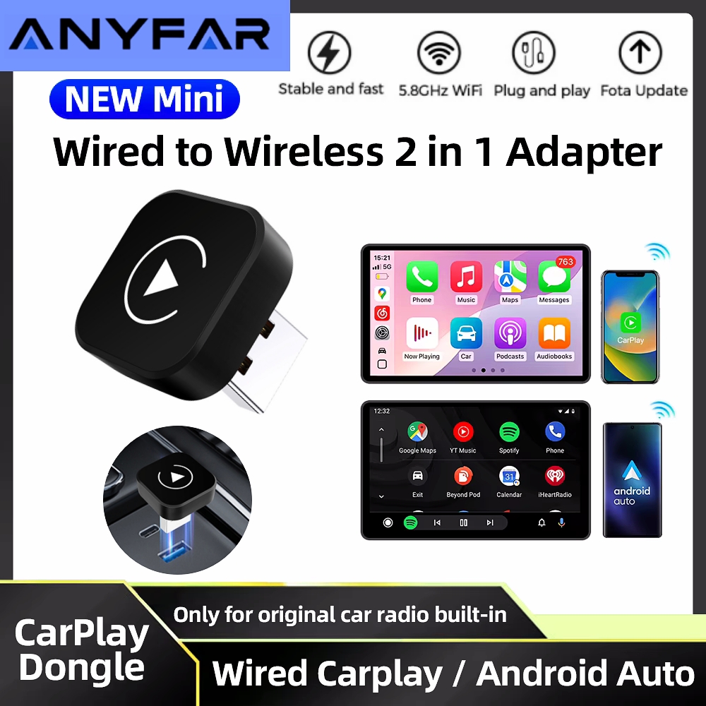 2026 新 2IN1 ワイヤレス CarPlay Android 自動 USB アダプタドングルスマートミニボックスプラグプレイ VW トヨタ日産ホンダフォードベンツ起亜