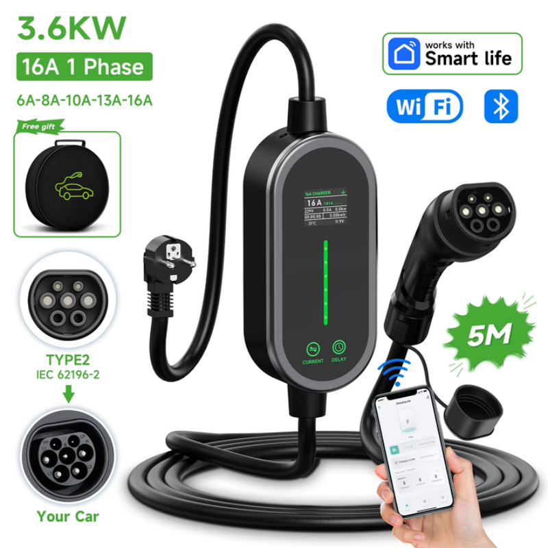 AFEEV 電気自動車充電器 Type2 ポータブル充電器 3.5KW 16A タイプ 1 EVSE EV 充電器 GBT ウォールボックス WiFi APP Bluetooth 制御