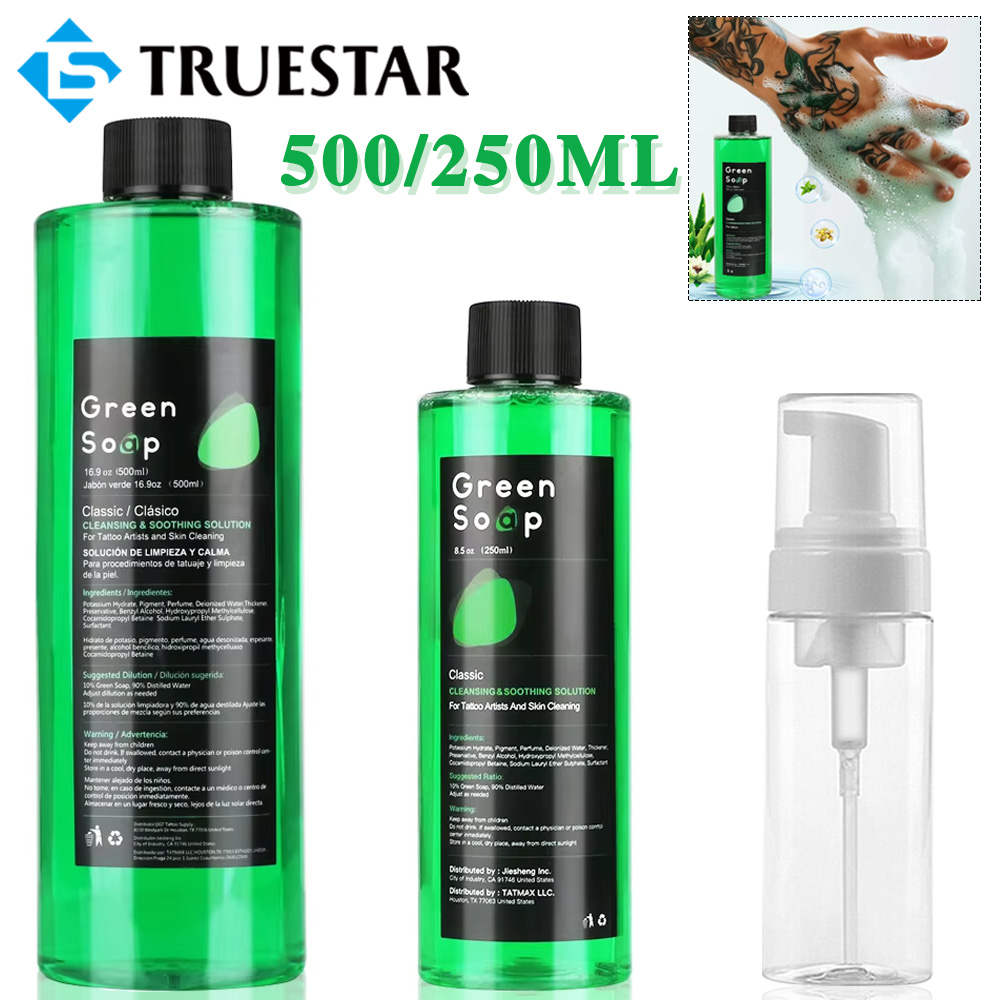 500/250ML タトゥーグリーンソープ タトゥークリーニングソープ タトゥースキンクレンジングスージングソリューション 緑藻石鹸と泡ボトルセット