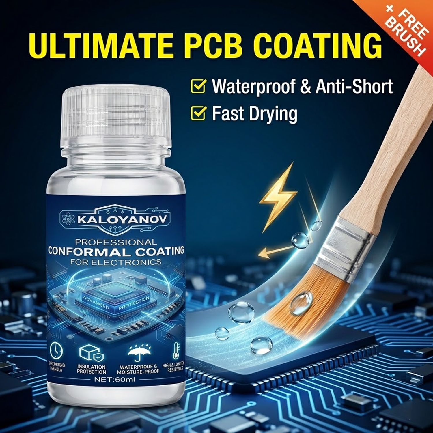 速乾性透明 PCB コンフォーマルコーティング防水液体絶縁塗料 60 ミリリットルブラシで電子回路基板を保護